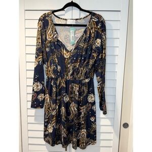 French Grey Lindsay Paisley Knit Dress Stretch Casual Boho XL